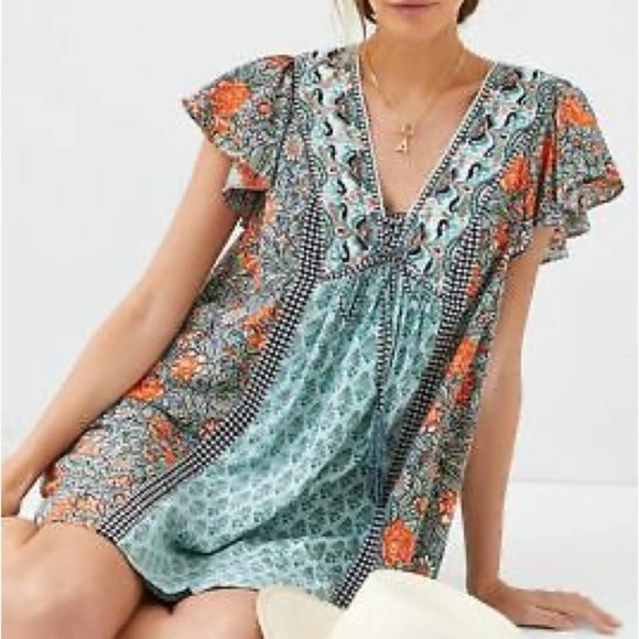 Anthropologie Astrid Tunic Dress Bohemian Desert Flutter Sleeve Size Small - Picture 3 of 15